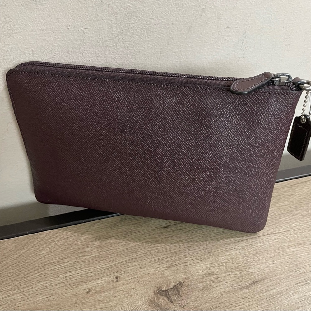 Men's Women's COACH Brown Leather STORYPATCH Zipper Top TRAVEL Pouch BAG - Picture 2 of 3